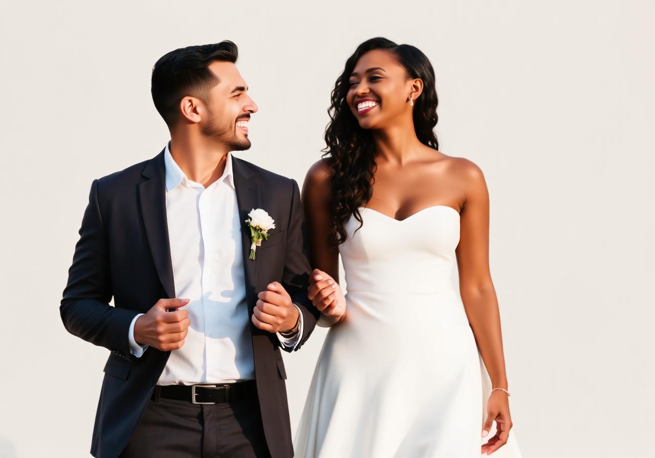 Newly married couple smiling together