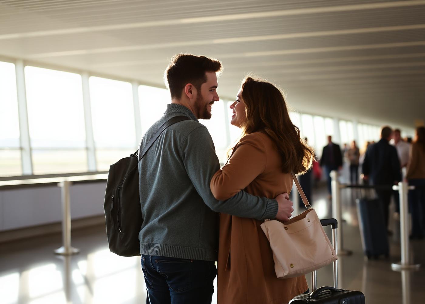 Couple reuniting at the airport