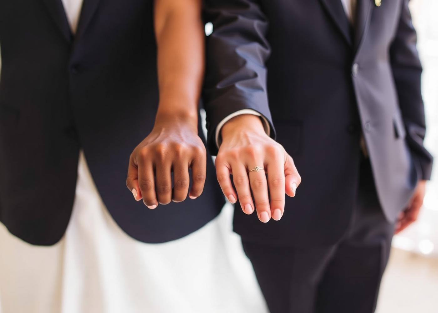 Couple displaying wedding rings
