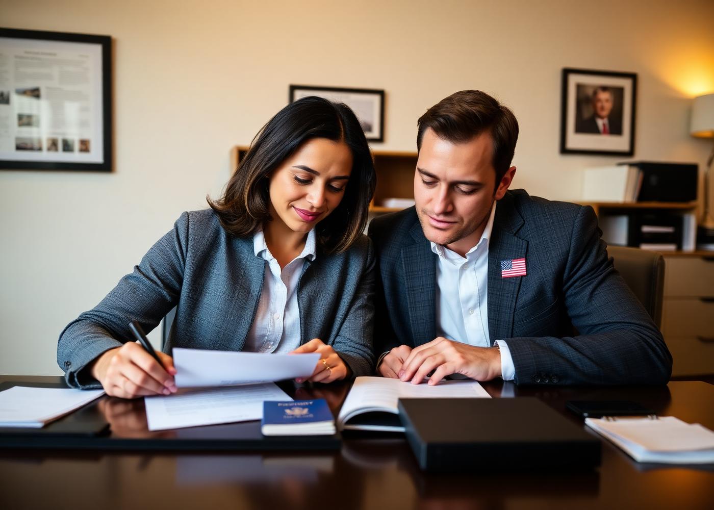Couple completing immigration paperwork