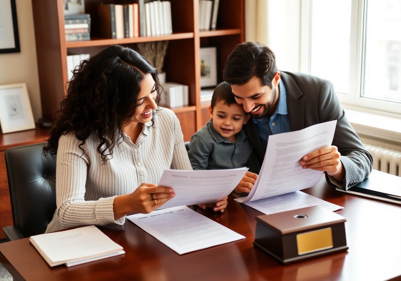 Family reviewing immigration paperwork with their attorney